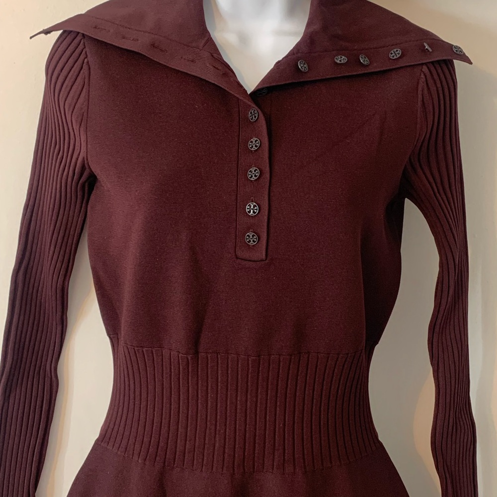 NWT Tory Burch Knit Polo Sweater Dress in Oxblood Burgundy - Picture 3 of 10